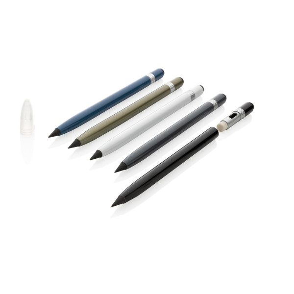 Aluminum inkless pen with eraser