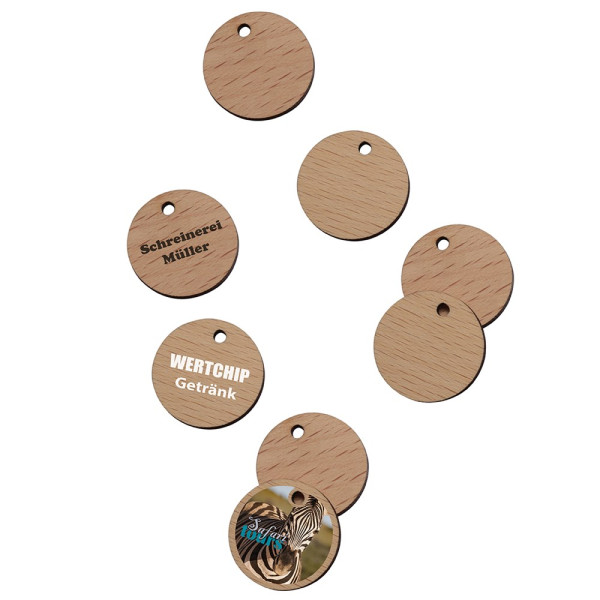 Wooden chip 1€ , made from birch wood