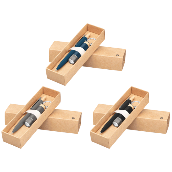 Reborn Recycled Aluminium Bamboo Accented Pen & Torch Gift Set – Full Colour Inkjet All